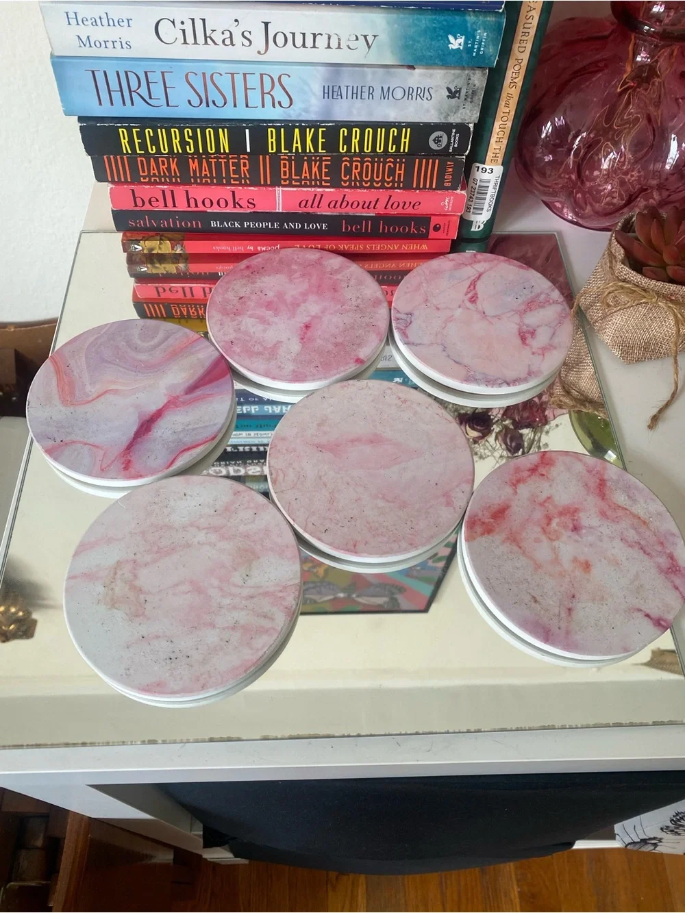 Pink Marbled Coasters - Set of 6
